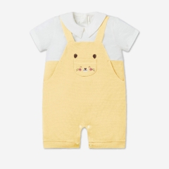 Bộ yếm liền cộc tay La Pomme cổ đức Gấu yêu Vàng (3M, 6M, 9M, 12M, 18M)