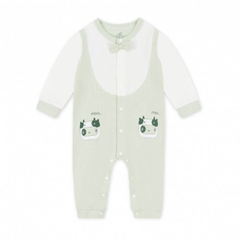 Bộ yếm liền dài tay La Pomme cổ nơ - 3,6,9M Xanh