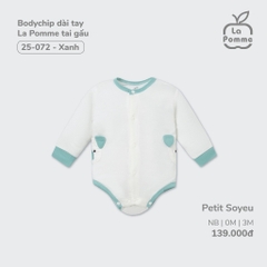 Body chip dài tay La Pomme tai gấu Newborn, 3M Xanh