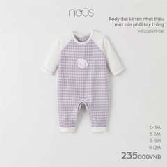 Body dài kẻ tím nhạt thêu mặt cún phối tay trắng 0M, 3M, 6M, 9M
