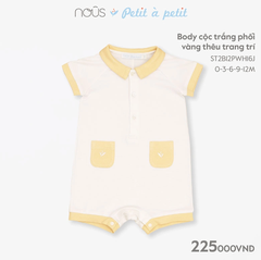 Body Nous cộc trắng phối vàng thêu trang trí 0M, 3M, 6M, 9M, 12M