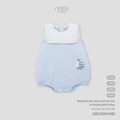 Nous Bodysuit sát nách xanh da trời in thuyền phối trắng 3M