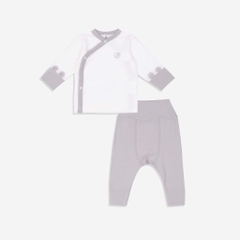 Bu Baby BBB1108FF.0NB35A | Bộ dài tay cài chéo Bambus | (Newborn,1-3M) - Trắng - Ghi