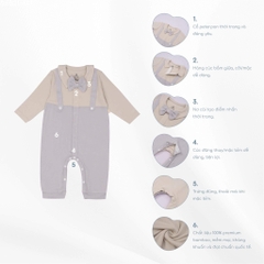 Bu Baby BBB2166PP.06MG71 | Body dài tay giả yếm cổ Peter Pan | (1-3M,3-6M) (Be - Ghi)