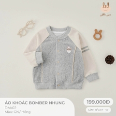 Little Love áo khoác bomber nhung ghi thêu gấu (3Y,18-24M,12-18M,9-12M)