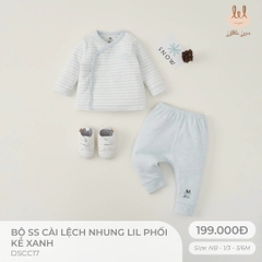 Little Love bộ ss cài lệch nhung lil phối kẻ xanh (3-6M,1-3M,Newborn)