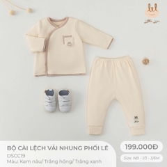 Little Love bộ cài lệch vải nhung phối lé kem nâu (3-6M,1-3M,Newborn)