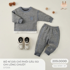 Little Love bộ nỉ dải chỉ phối gấu áo ghi lồng chuột (4Y,3Y,18-24M,12-18M,9-12M)