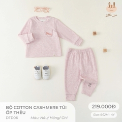 Little Love bộ cotton cashmere túi ốp hồng thêu cá (4Y,3Y,18-24M,12-18M,9-12M)