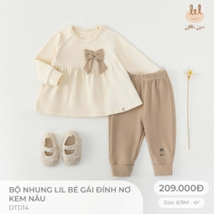 Little Love bộ nhung lil bé gái đính nơ kem nâu (3Y,18-24M,12-18M,9-12M,6-9M)