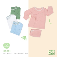 Bộ cài vai dài tay Bu baby - Bambus Zebra (6-9M, 9-12M, 12-18M, 18-24M), (Họa tiết Blue, Green, Hồng, Trắng - Xanh đậm)