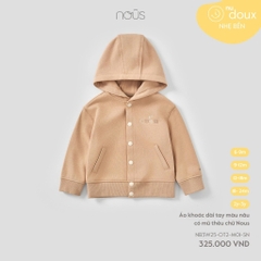 Nous Áo khoác dài tay màu nâu có mũ thêu chữ Nous 9,12,18M,2Y