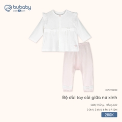 Bu Baby Bộ dài tay cài giữa nơ xinh TRắng Hồng 432 (0-3M,3-6M,6-9M,9-12M)