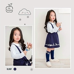 L087 Bộ dài giả đầm thêu tay Mèo con 6M - Xanh
