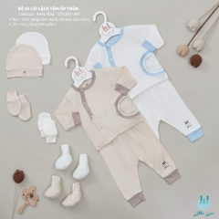 Little Love-Little Love-2024 BỘ SS CÀI LỆCH TĂM ỐP TRÒN TRẮNG XANH (0-6M)