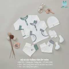 Little Love-Little Love-2024 BỘ SS CÀI THẲNG TĂM ỐP TRÒN TRẮNG GHI (0-6M)