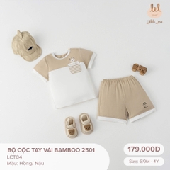 Little Love Bộ cộc tay vải bamboo 2501 nâu 6M-24M