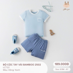 Little Love Bộ cộc tay vải bamboo 2502 xanh từ 6M đến 2Y