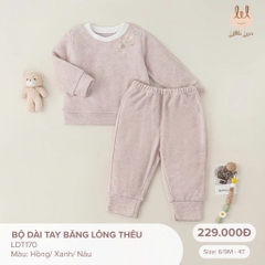 Little love Bộ dài tay băng lông thêu hồng 9-12M, 3Y