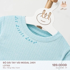 Little Love BỘ DÀI TAY VẢI BAMBOO 2401 XANH 9,12,18-24M