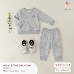 Little love Bộ nỉ bông trần chỉ xám 9,12,18-24M,3Y