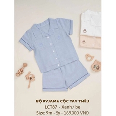 Little Love-Little Love-BỘ PYJAMA CỘC TAY THÊU TÚI XANH (9-24M)