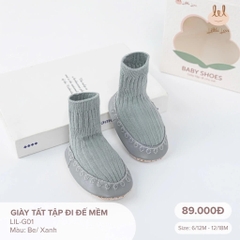Little love Giày tất tập đi đế mềm màu xanh  6,12-18M