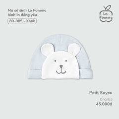 Mũ sơ sinh La Pomme hình in đáng yêu - Xanh