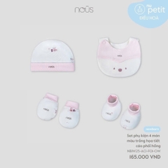 Nous Set phụ kiện 4 món màu trắng họa tiết cáo phối hồng NB