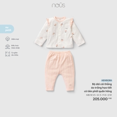 Nous Bộ dài cài thẳng áo trắng họa tiết cô tiên phối quần hồng NB