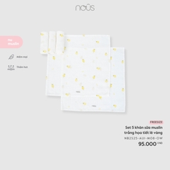 Set 5 khăn sữa muslin trắng họa tiết lê (vàng)