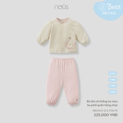 Nous Bộ dài cài thẳng áo màu be phối quần hồng nhạt 0,3,6,9M