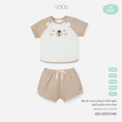 Nous - Bộ cộc tay trắng in hình gấu phối quần nâu nhạt 6M, 9M, 12M, 18M
