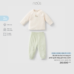 Bộ dài áo be in trang trí phối quần đáp gối màu xanh (9M,12M,18M,2Y)