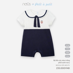 Nous - Bộ liền cộc màu trắng phối xanh navy (0M-9M)
