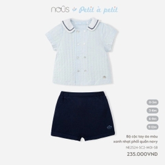 Nous - Bộ cộc tay áo màu xanh nhạt phối quần navy  (0M-9M)