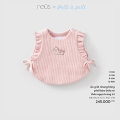 Nous Áo gi lê nhung hồng phối bèo thắt nơ thêu ngựa trang trí  (3M,6M,9M,12M)