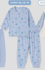 Lullaby Bộ bé trai dài tay NH451N - Xanh blue in - 12,18,24M,3Y,4YM