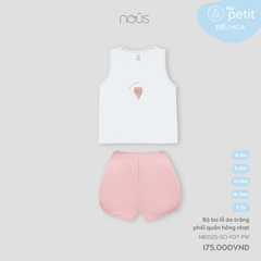 Nous Bộ ba lỗ áo trắng phối quần hồng nhạt 6,9,12,18M,2Y