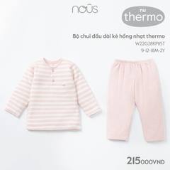 Nous Bộ chui đầu dài kẻ hồng nhạt thermo (9M, 12M, 18M, 2Y)