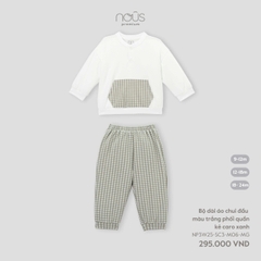 Nous Bộ dài áo chui đầu màu trắng phối quần kẻ caro xanh 9,12,18M