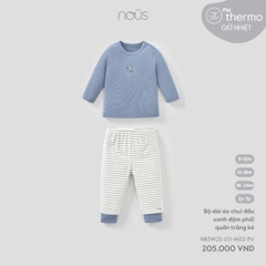 Nous Bộ dài áo chui đầu xanh đậm phối quần trắng kẻ 9,12,18M,2Y