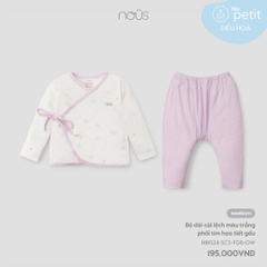 Nous - Bộ dài cài lệch màu trắng phối tím họa tiết gấu NB