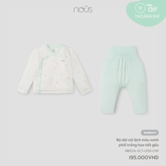 Nous - Bộ dài cài lệch màu xanh phối trắng họa tiết gấu NB
