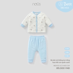 Nous Bộ dài cài thẳng áo trắng họa tiết cún quần xanh 0,3,6M