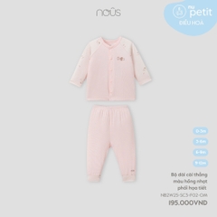Nous Bộ dài cài thẳng màu hồng nhạt phối họa tiết 0,3,6,9M