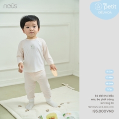 Nous Bộ dài chui đầu màu be phối trắng in trang trí 9,12,18M,2Y