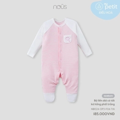 Nous - Bộ liền dài có tất kẻ hồng phối trắng NB