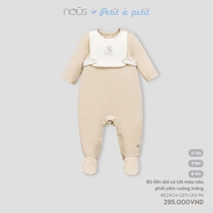 Nous - Bộ liền dài có tất màu nâu phối yếm vuông trắng 0M, 3M, 6M