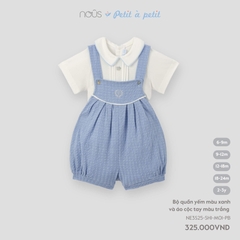 Nous Bộ quần yếm màu xanh và áo cộc tay màu trắng 6,9,12,18M,2Y